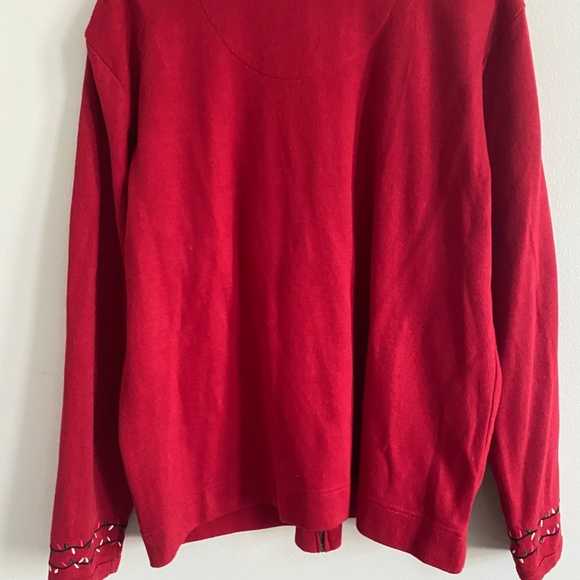 Red Zip-up Embroidered Christmas Cardigan Sweater - Picture 4 of 5